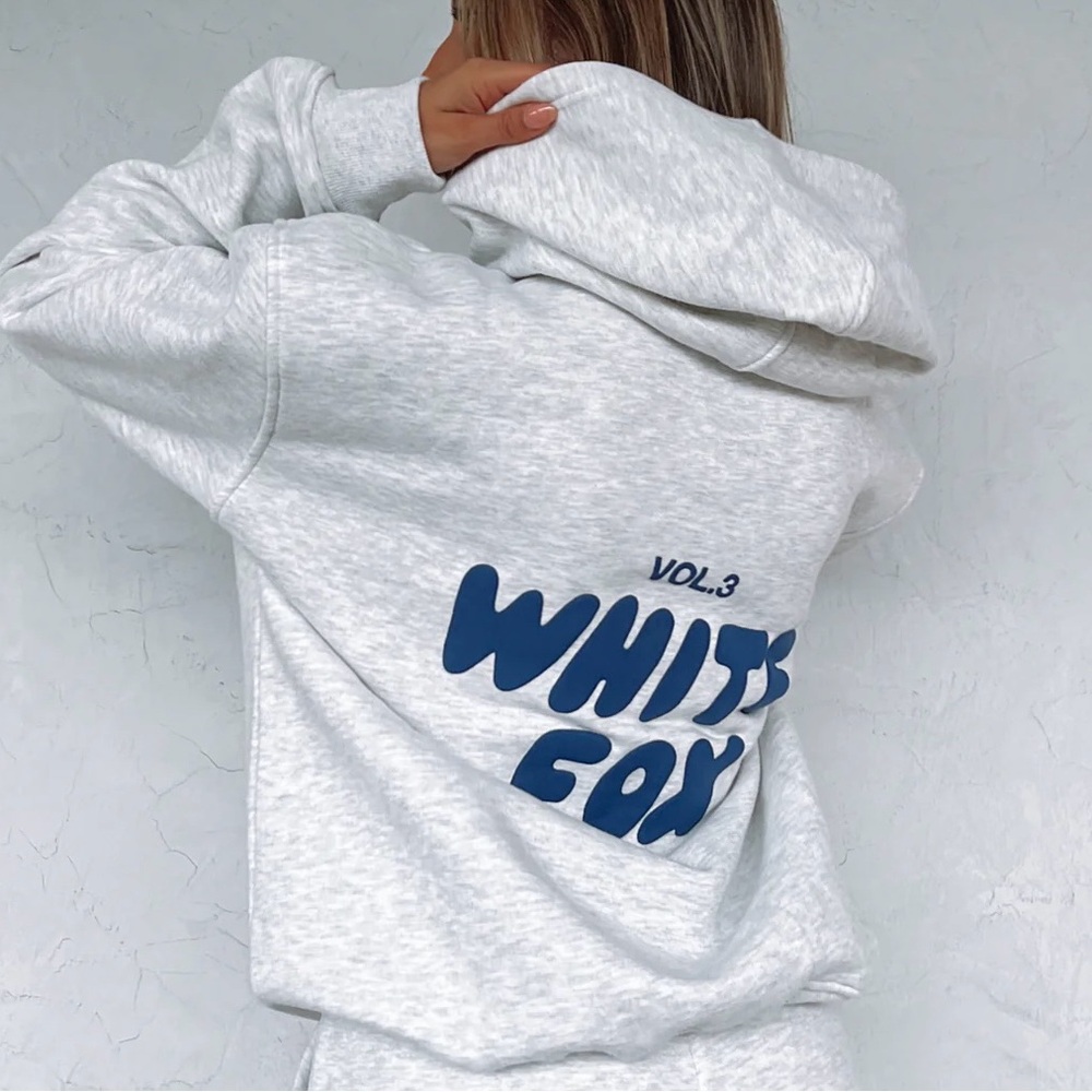 White Fox Gray Hoodie with Blue Print